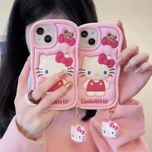 iPhone 12 Pink Kitty Silicon cover with Keychain SS TRADERS