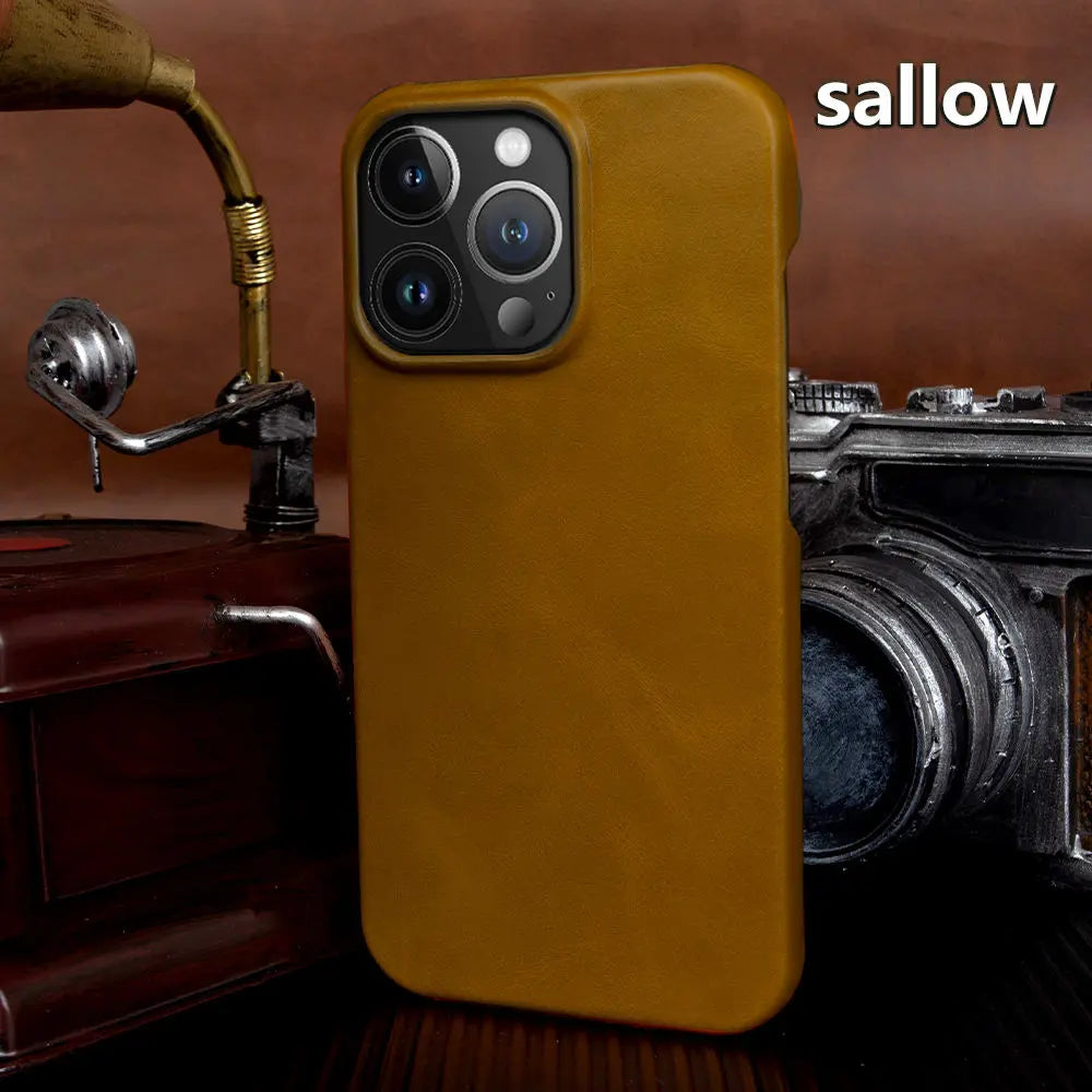 Shades of Glory Sallow Orange Leather Case without Magsafe (Oil Wax Leather) NAMO COVERS