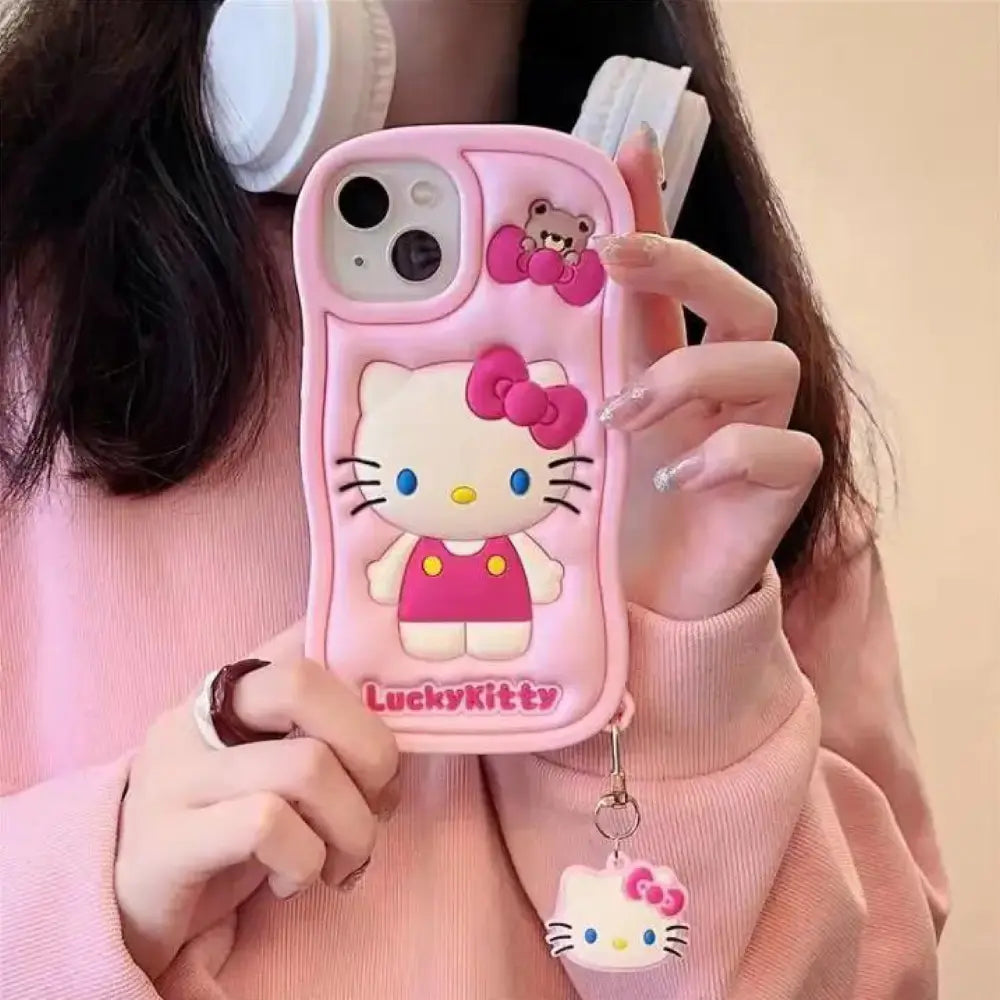 iPhone 14 Pink Kitty Silicon cover with Keychain SS TRADERS