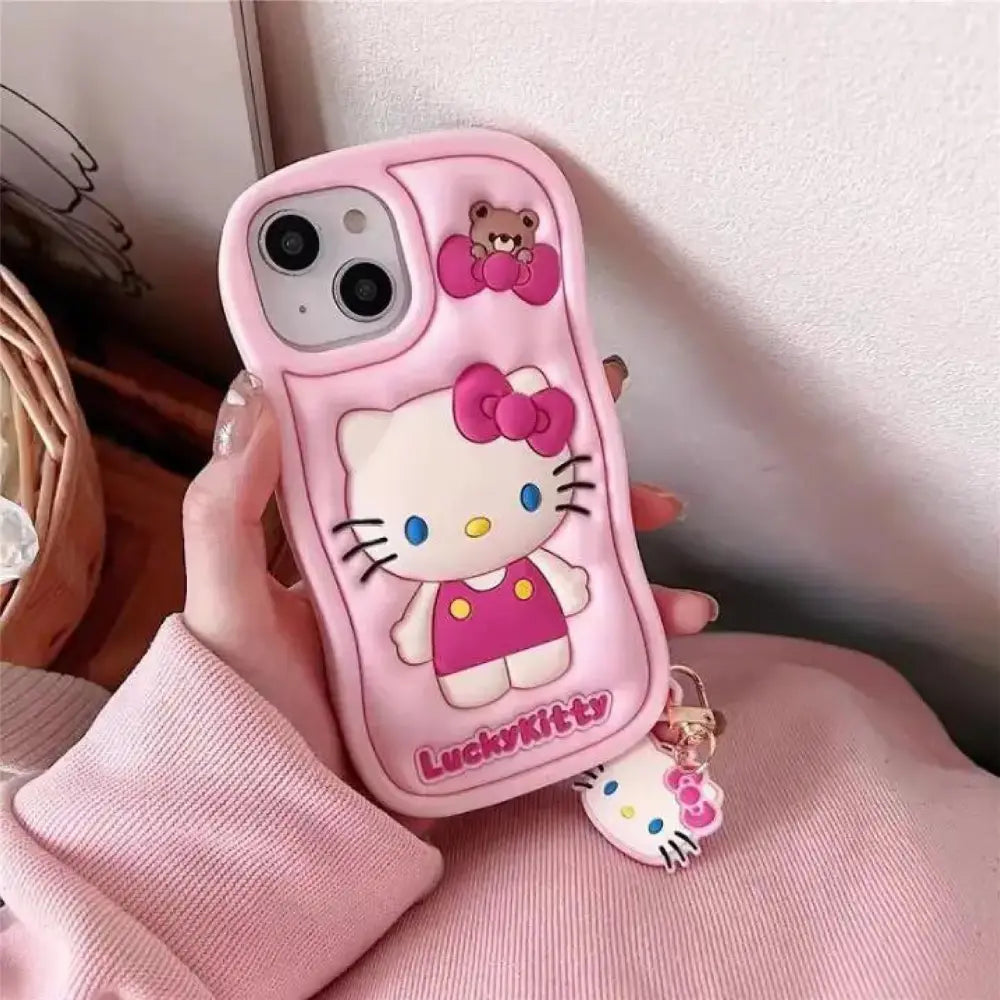 iPhone 13 Pro Max Pink Kitty Silicon cover with Keychain SS TRADERS