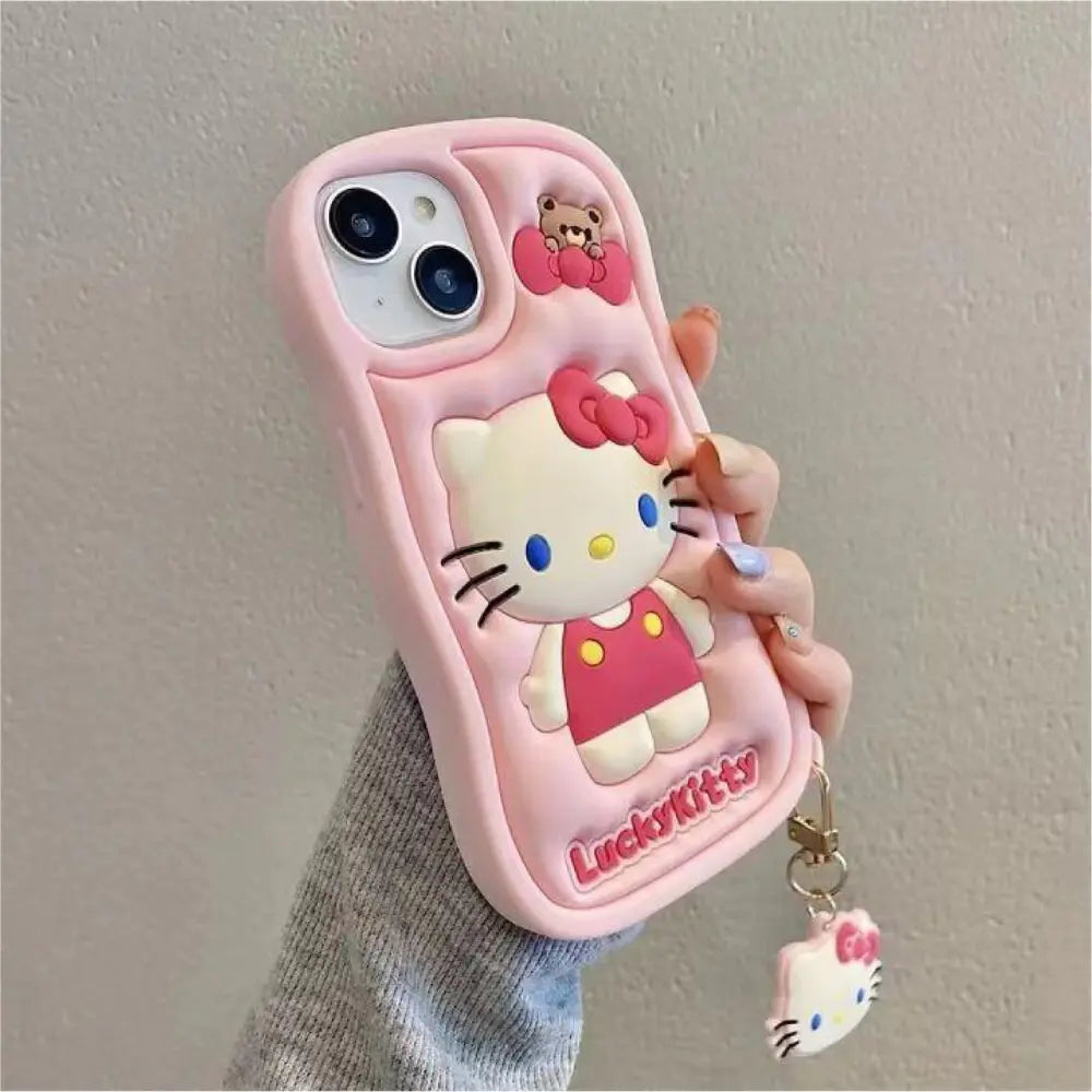 iPhone 14 Pro Pink Kitty Silicon cover with Keychain SS TRADERS