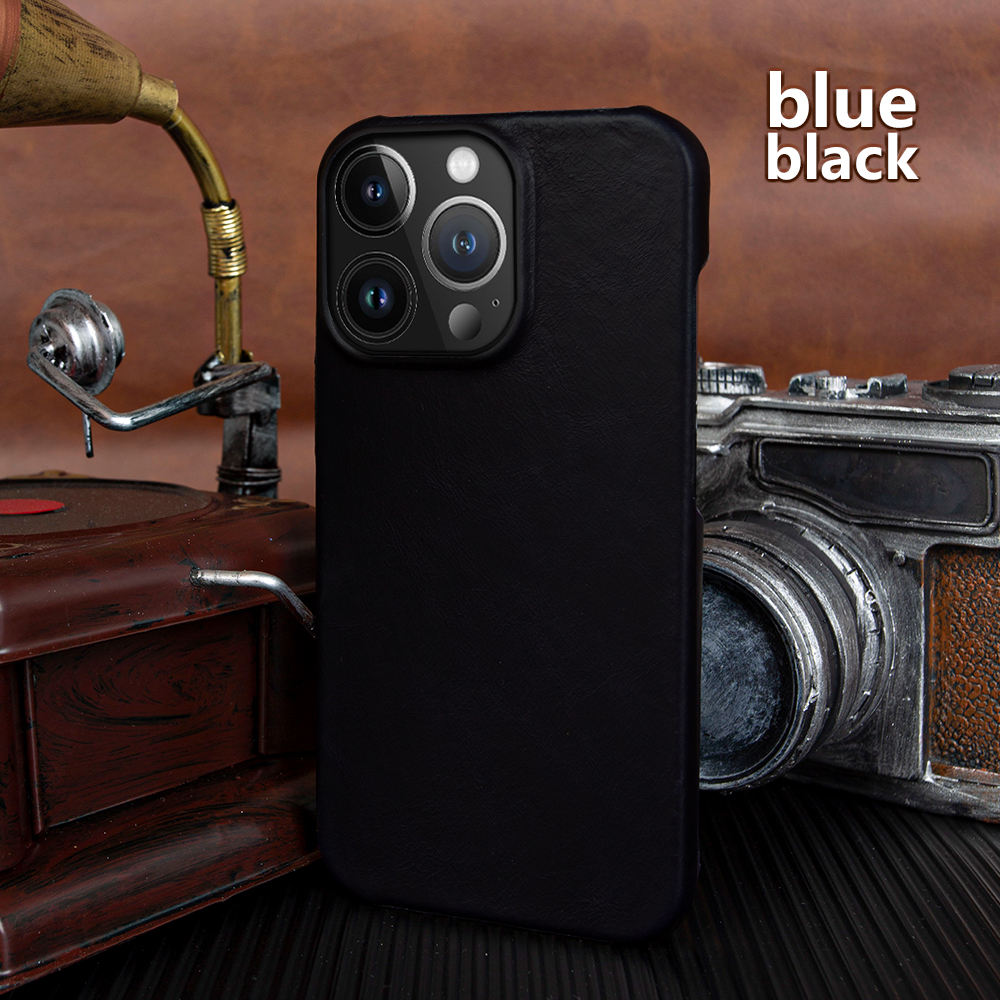 Shades of Glory Blue Black Leather Case without Magsafe (Oil Wax Leather)